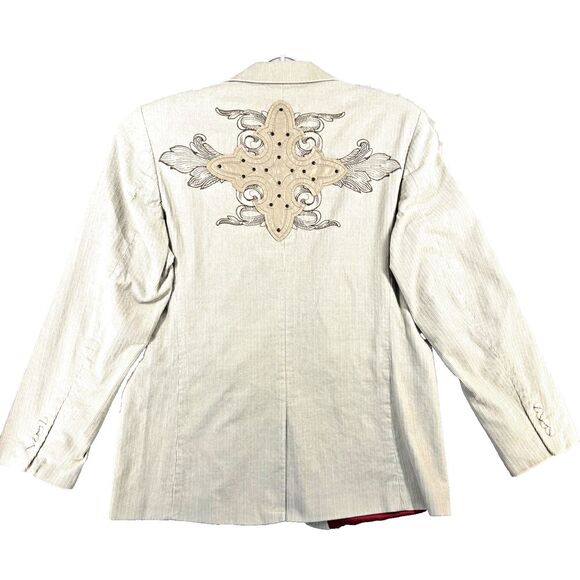 Franky Max Men's Corduroy Sport Coat L Khaki Embroidered Embellished  Motto READ - Picture 11 of 16